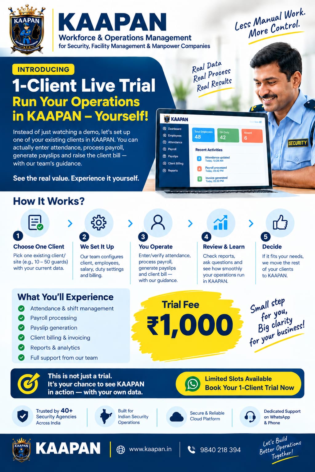 Free Live Trial for Workforce Management Software — Run Your Own Operations in KAAPAN, Not Just Watch a Demo